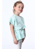 Bluza fetita cu cravate, alba si menta NDZ8200 - Magazin online - Boutique